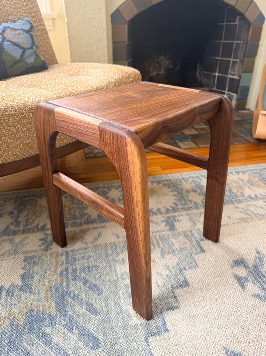 Sculpted Mid-Century Modern Black Walnut Footstool (Walrus Oil Finish)