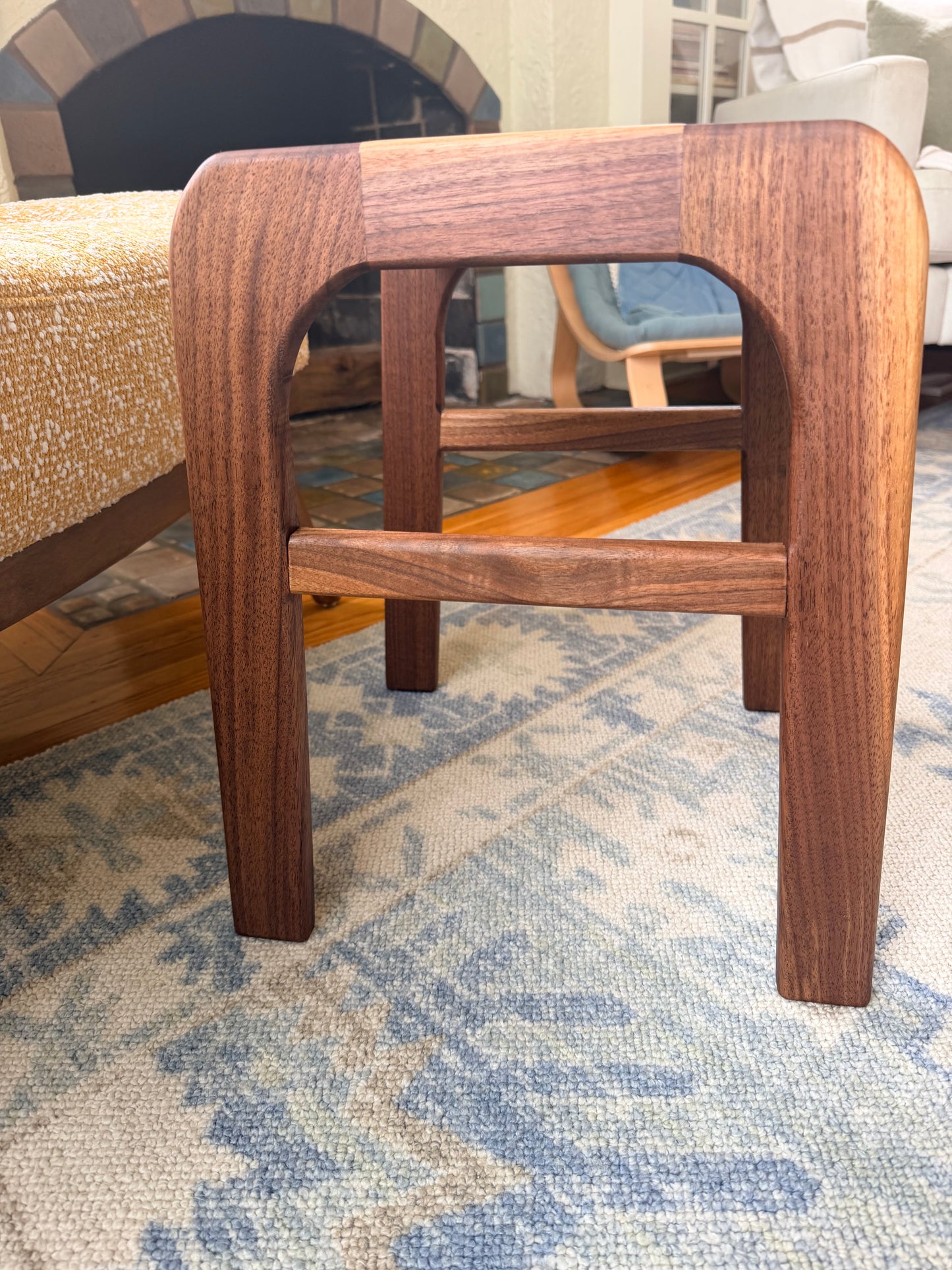 Sculpted Mid-Century Modern Black Walnut Footstool (Walrus Oil Finish)