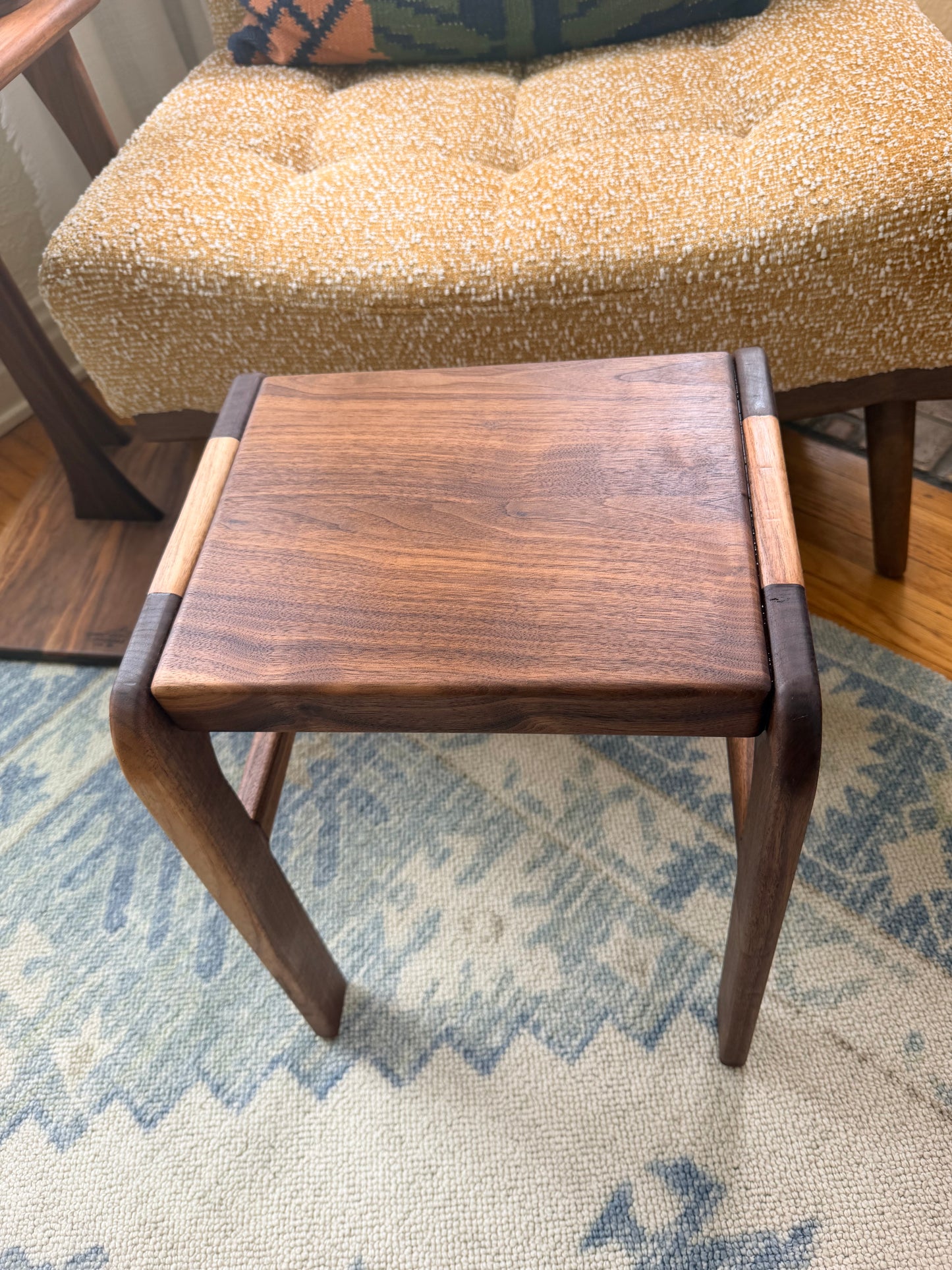 Sculpted Mid-Century Modern Black Walnut Footstool (Walrus Oil Finish)